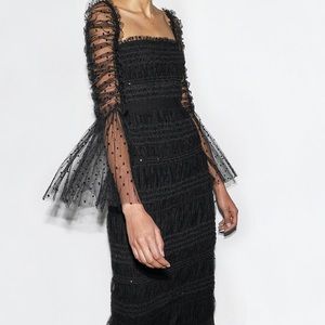 Self portrait Black Dot Mesh Midi Dress